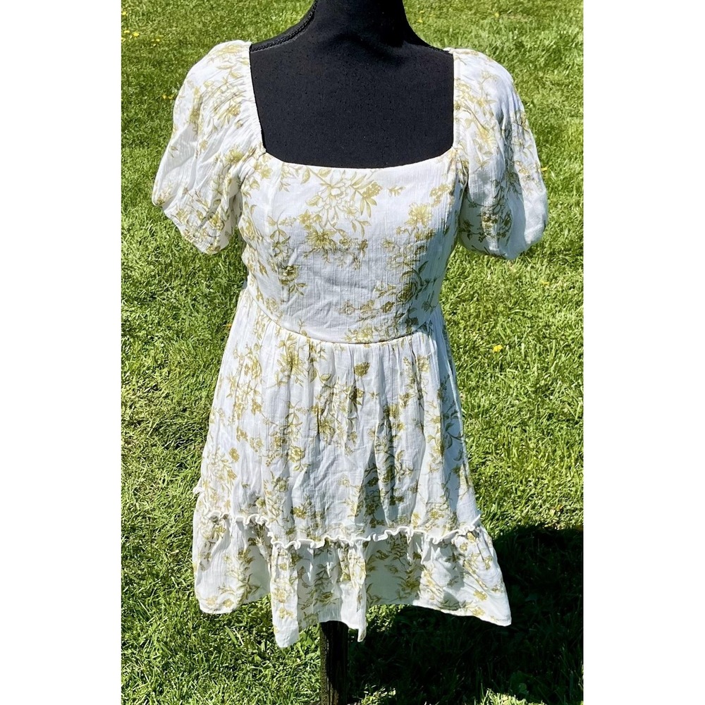 Blu Pepper Floral Puff Sleeve Mini Dress Cottagecore Prairie Medium M White - Picture 2 of 14